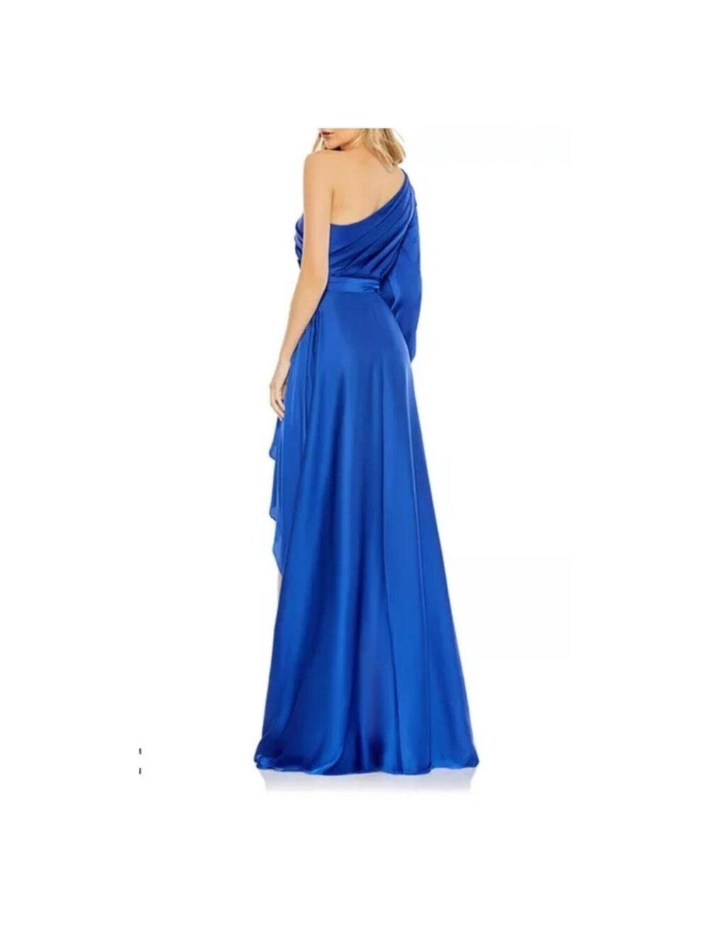Mac Duggal Cobalt Blue Satin High Low One Shoulder 49141 Dress Size 0 NWT - Picture 2 of 5